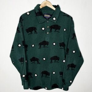 Panhandle Slim Green Buffalo Bison Fleece Pullover‎ Sweater Men's Medium